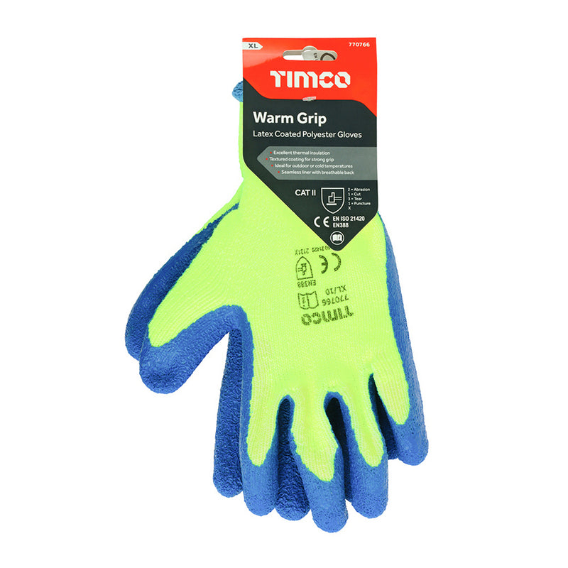 TIMCO Warm Grip Crinkle Latex Coated Polyester Gloves - Large