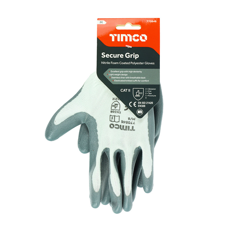 TIMCO Secure Grip Smooth Nitrile Foam Coated Polyester Gloves - Large