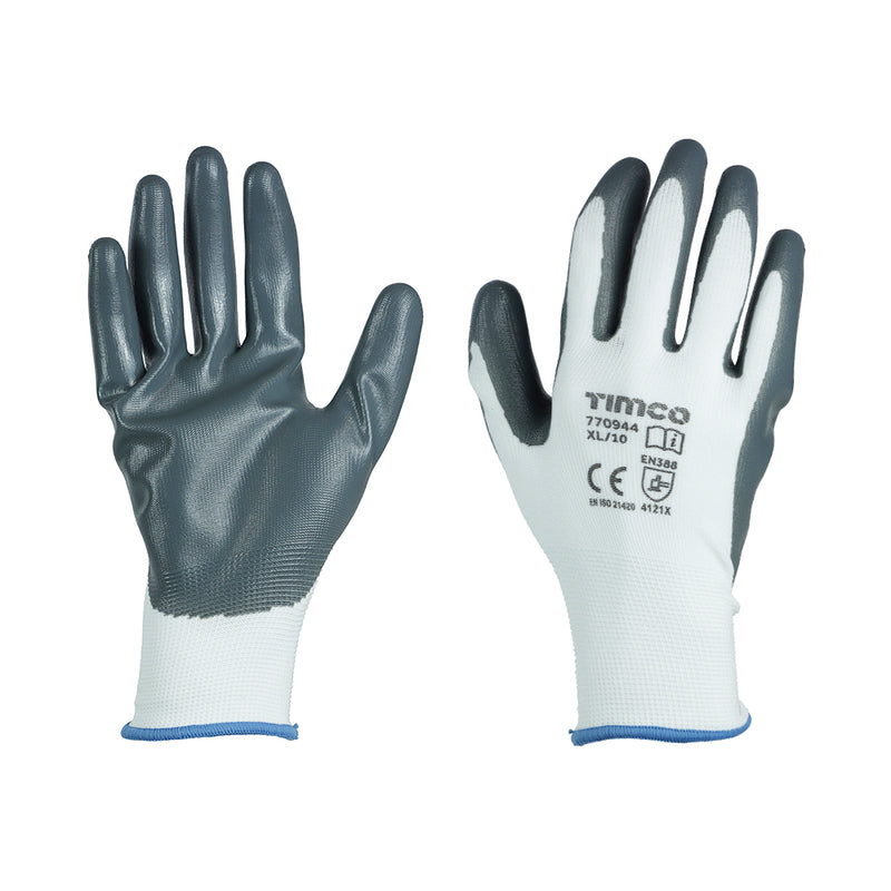 TIMCO Secure Grip Smooth Nitrile Foam Coated Polyester Gloves - Large