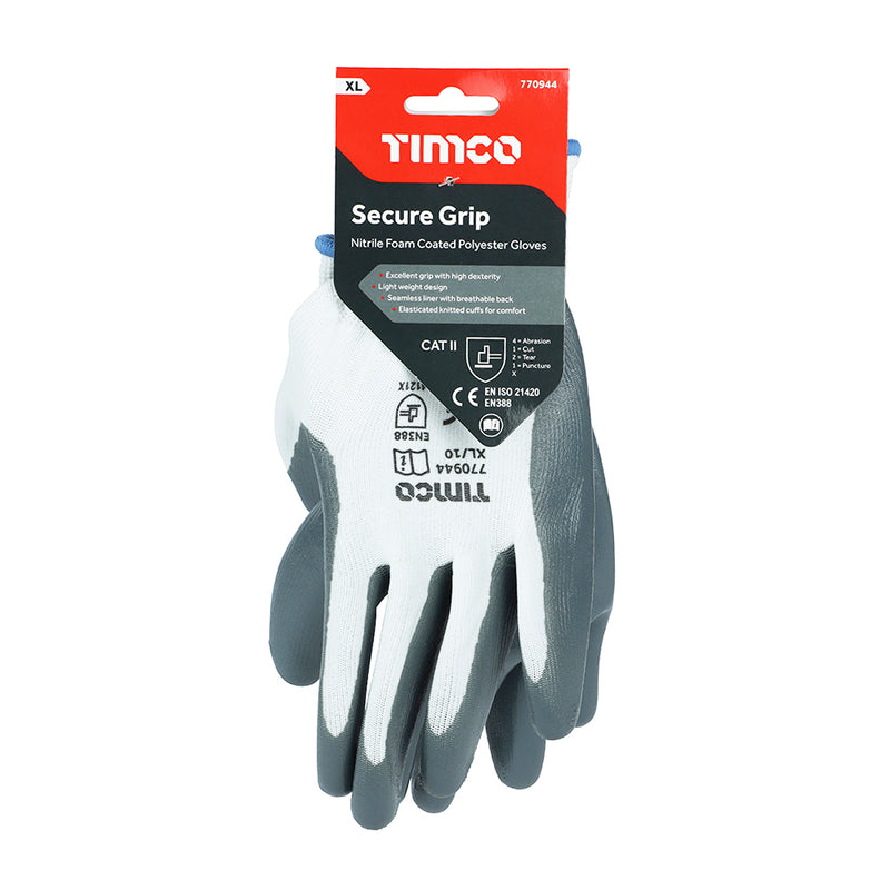 TIMCO Secure Grip Smooth Nitrile Foam Coated Polyester Gloves - Large