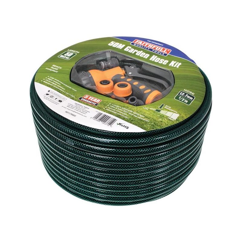 Faithfull PVC Garden Hose 50m with Fittings & Spray Gun Faithfull - RockBottom Northampton