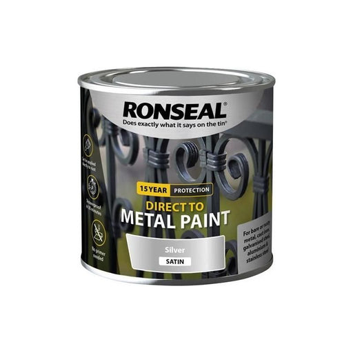 Ronseal Direct to Metal Paint Silver Satin 250ml Ronseal - RockBottom Nothampton
