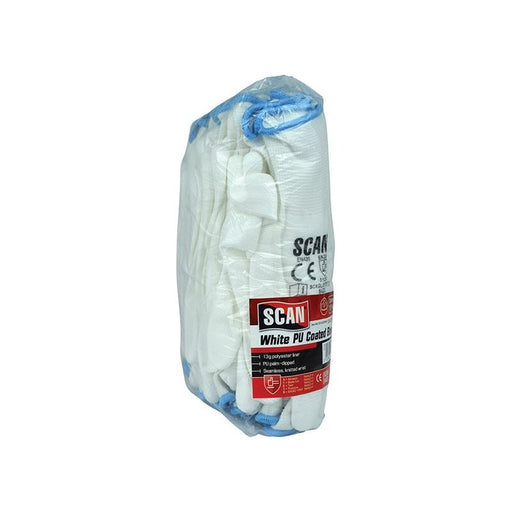 Scan White PU Coated Gloves - L (Size 9) (Pack 12) Scan - RockBottom Nothampton