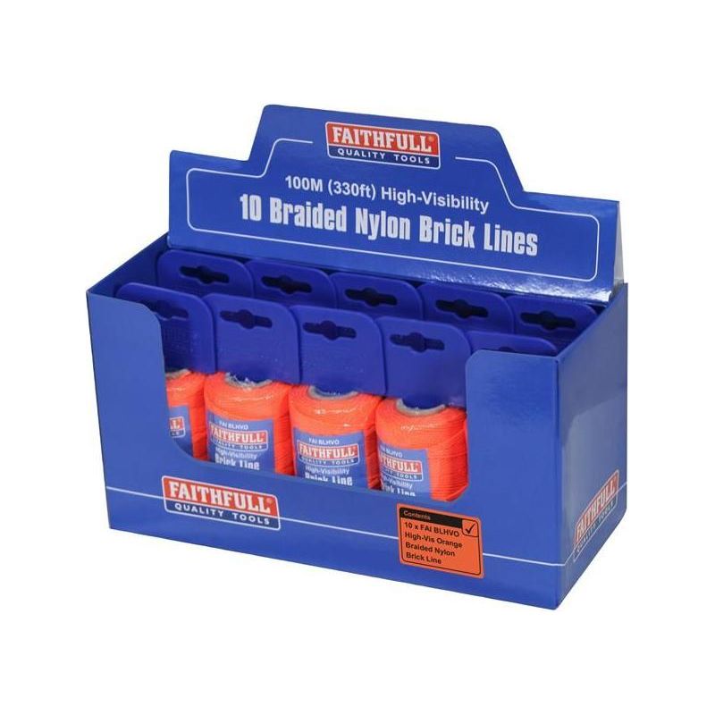Faithfull Hi-Vis Nylon Brick Line 100m (330ft) Orange Faithfull - RockBottom Northampton