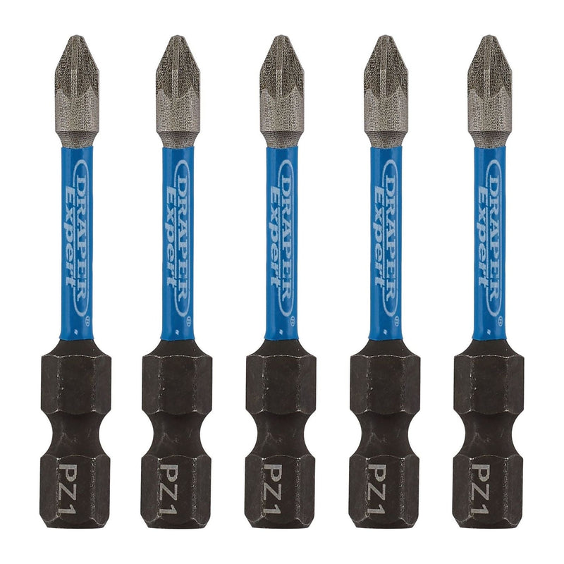 Draper 05646 Draper Expert PZ-Type Impact Screwdriver Bits, No.1 x 50mm, 1/4" Hex (Pack of 5)