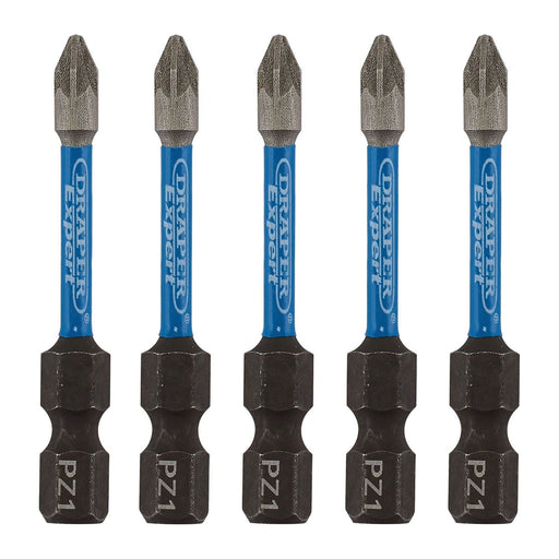 Draper 05646 Draper Expert PZ-Type Impact Screwdriver Bits, No.1 x 50mm, 1/4" Hex (Pack of 5)