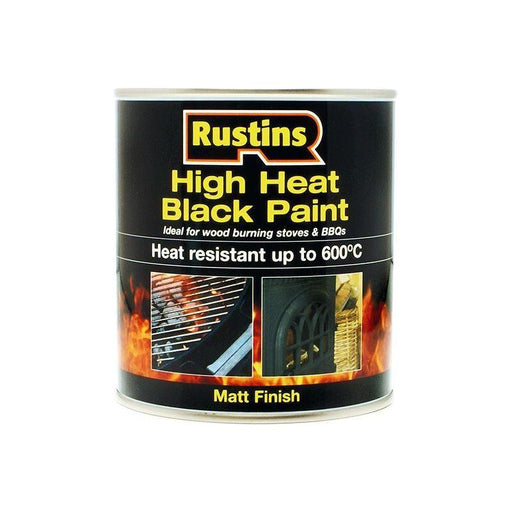 Rustins High Heat Paint 600°C Black 250ml Rustins - RockBottom Nothampton