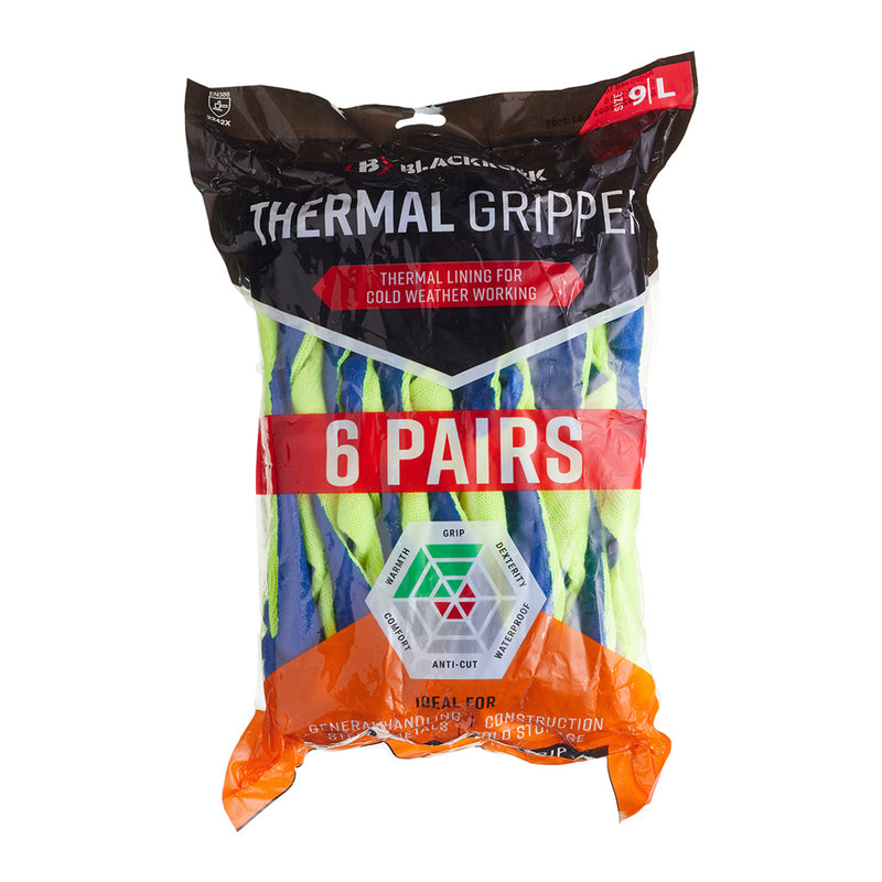 Blackrock Thermal Gripper Gloves Pack 6 Pairs - size 9/L