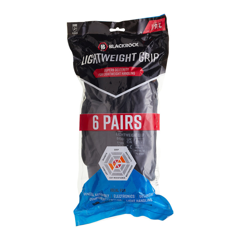 Blackrock Lightweight PU Gripper Gloves Pack 6 Pairs - size 10/XL