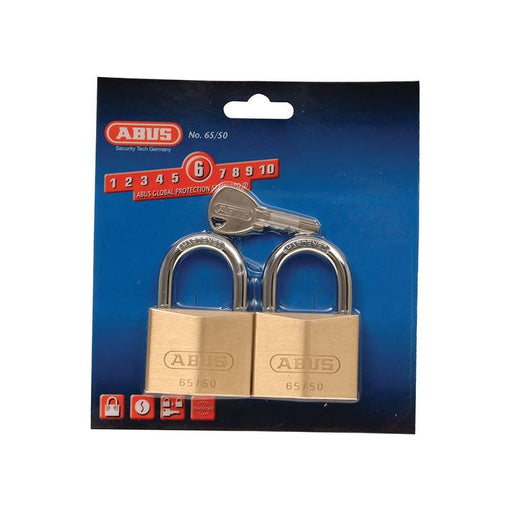 Abus Mechanical 65/50mm Brass Padlock Twin Pack Carded ABUS Mechanical - RockBottom Northampton 