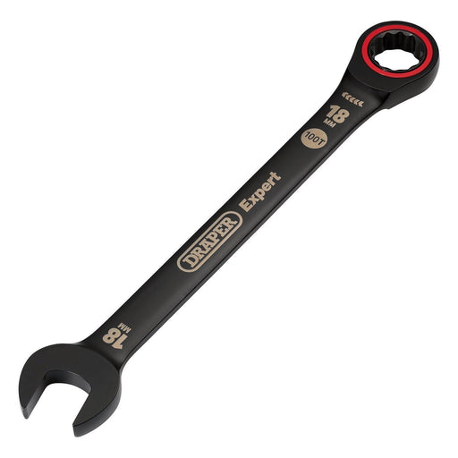 Draper 03891 Draper Expert HI-TORQ® Metric Ratchet Combination Spanner, 18mm, Black