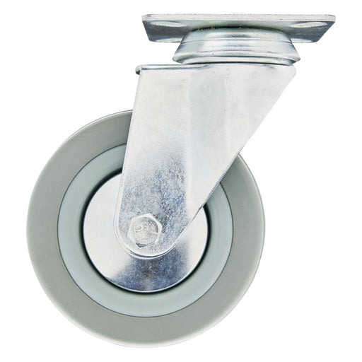 Draper Swivel Plate Fixing Rubber Castor, 100mm Diameter, S.W.L. 80kg Draper - Town Tools