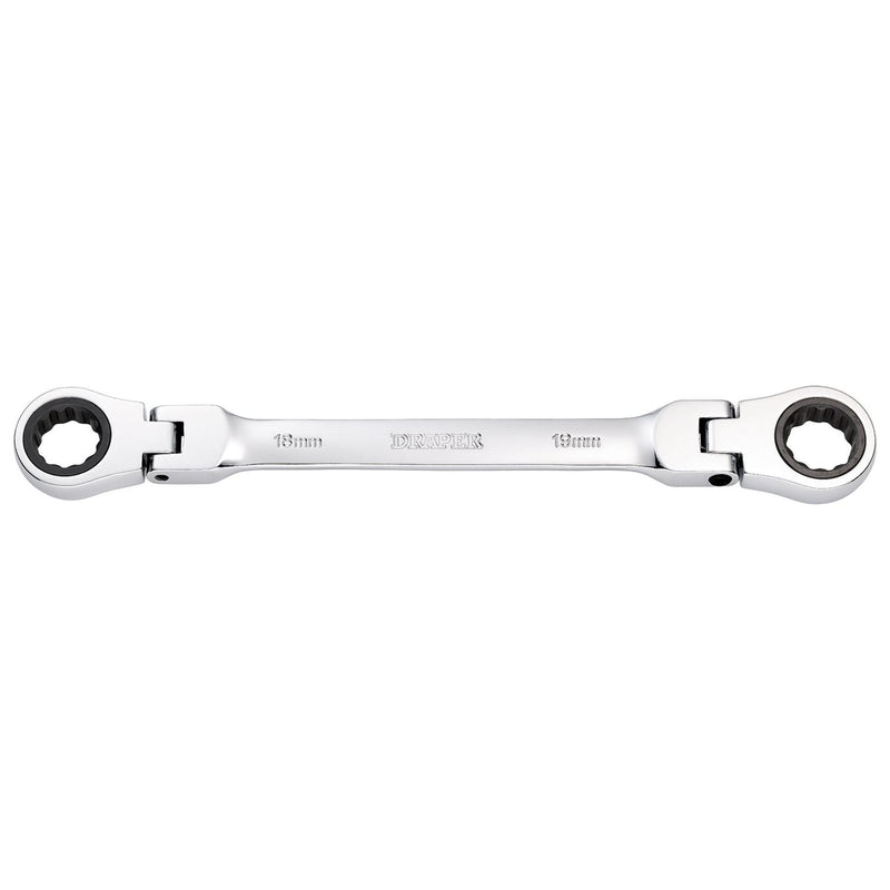 Draper HI-TORQ Metric Flexible Head Double Ring Ratchet Spanner, 18 x 19mm Draper - Town Tools