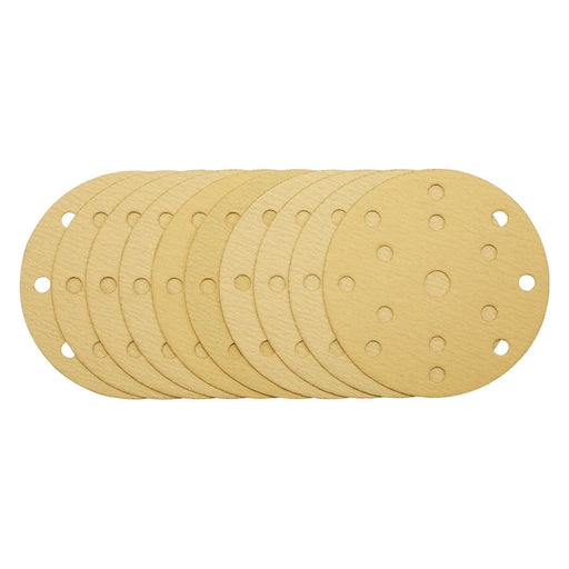 Draper 08473 Gold Sanding Discs with Hook & Loop, 150mm, 120 Grit, 15 Dust Extraction Holes (Pack of 10)
