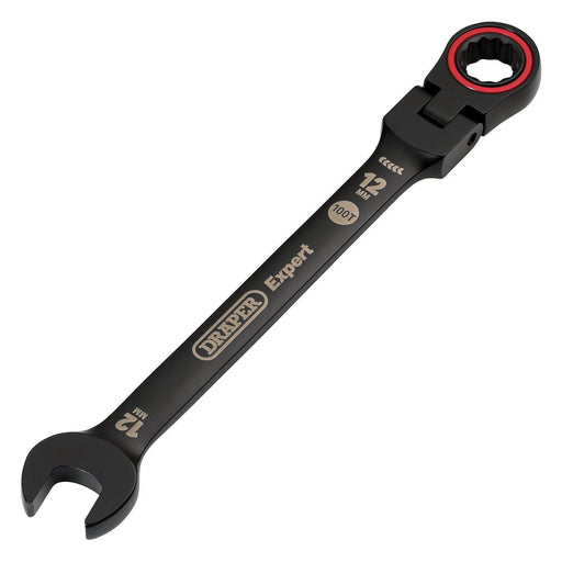 Draper 03918 Draper Expert HI-TORQ® Metric Flexible Head Ratchet Combination Spanner, 12mm, Black