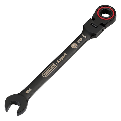 Draper 03915 Draper Expert HI-TORQ® Metric Flexible Head Ratchet Combination Spanner, 9mm, Black