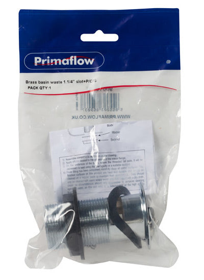 PrimaPack Brass Slotted Basin Waste 1.1/4" + Plug; Chain & Stay