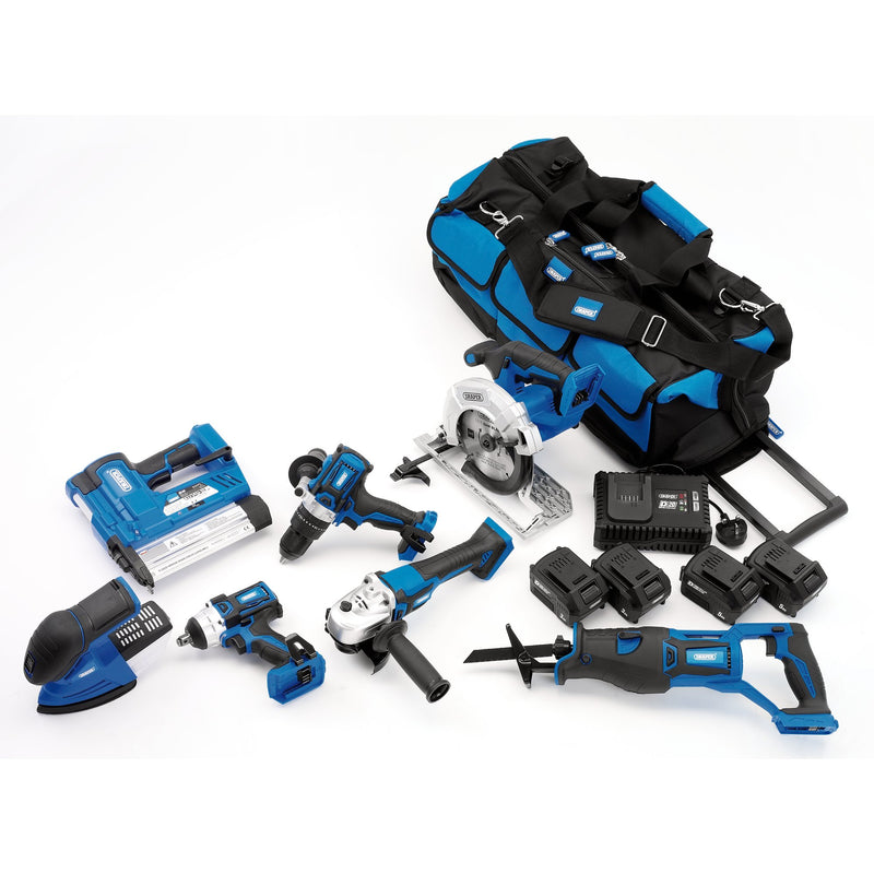 Draper 90473 D20 20V Jumbo Kit,  7 x Power Tools,  2 x Batteries,  1 x Charger,  1 x Tool Bag