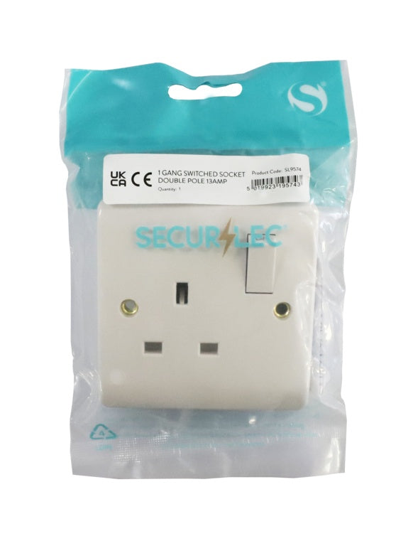 Securlec 1 Gang Switched Socket Double Pole Round Edge