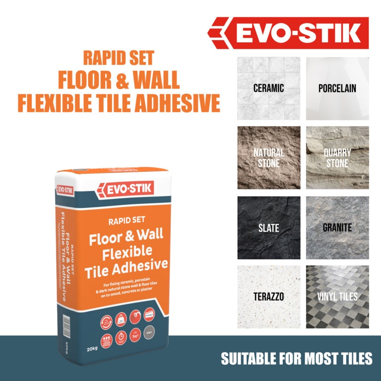Evo-Stik Floor & Wall Tile Adhesive Fast Set For Wood, Concrete & Plaster 20kg