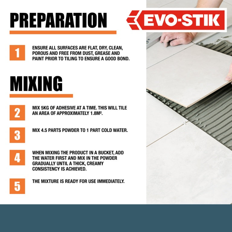 Evo-Stik Floor & Wall Tile Adhesive Fast Set For Wood, Concrete & Plaster 20kg