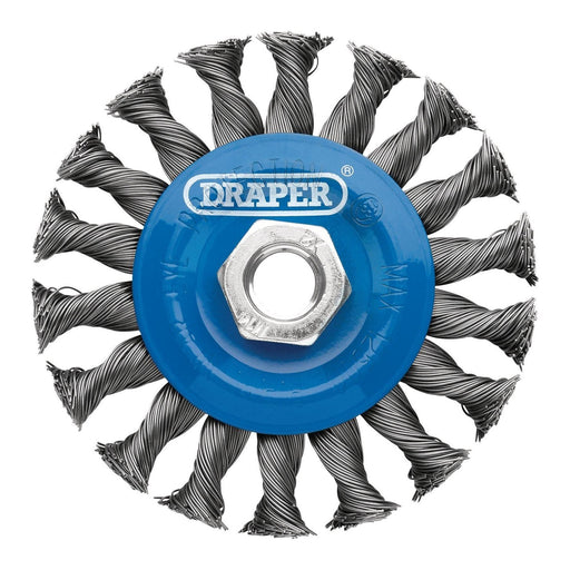 Draper 08055 Steel Twist-Knot Flat Wire Wheel Brush, 100mm, M14