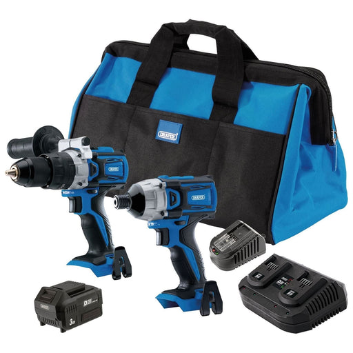 Draper 70367 D20 20V Combi/Driver Kit, 1 x 4.0Ah Battery, 1 x 3.0Ah Battery, 1 x Charger