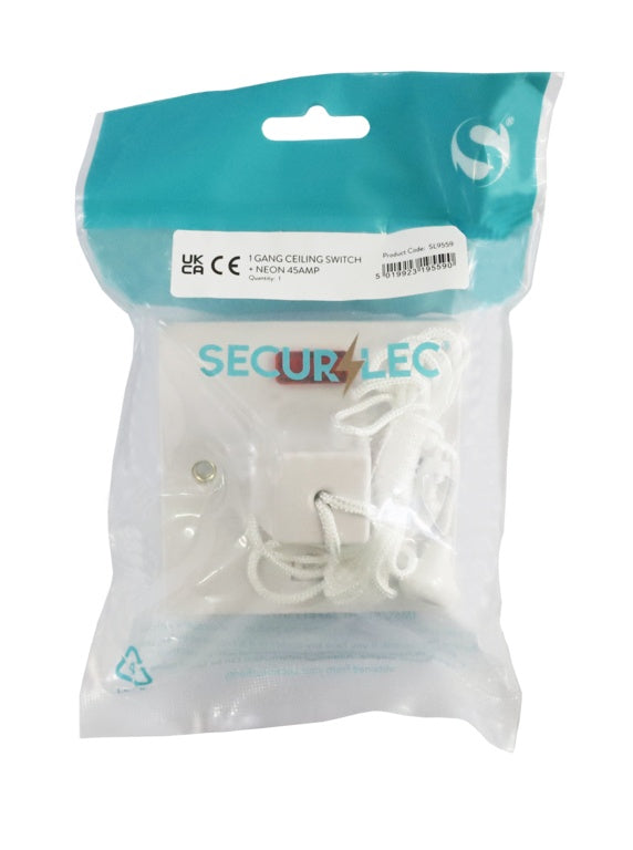 Securlec 1 Gang Ceiling Switch with Neon Round Edge