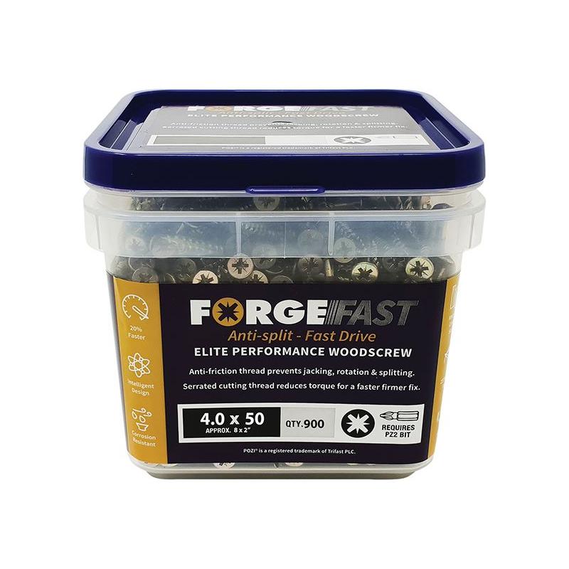 Forgefix ForgeFast Pozi Compatible Elite Performance Wood Screw ZY 4.0 x 50mm Tub 900 ForgeFix - RockBottom Northampton