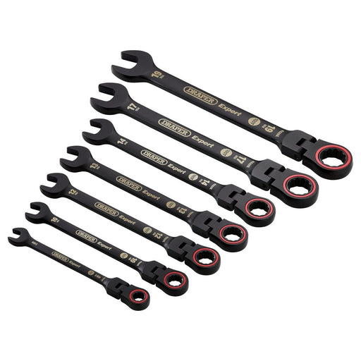 Draper 03927 Draper Expert HI-TORQ® Metric Flexible Head Ratchet Combination Spanner Set (7 Piece)