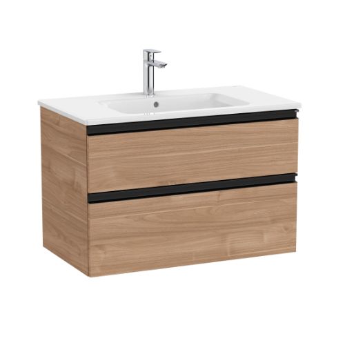 Roca The Gap V/Unit 2Drw 800mm Walnut / Black Handle - Unit Only