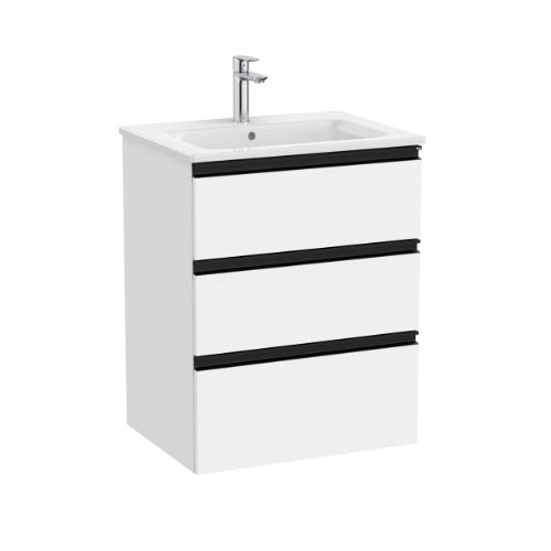 Roca The Gap V/Unit 3Drw 600mm Matt White / Black Handle - Unit Only