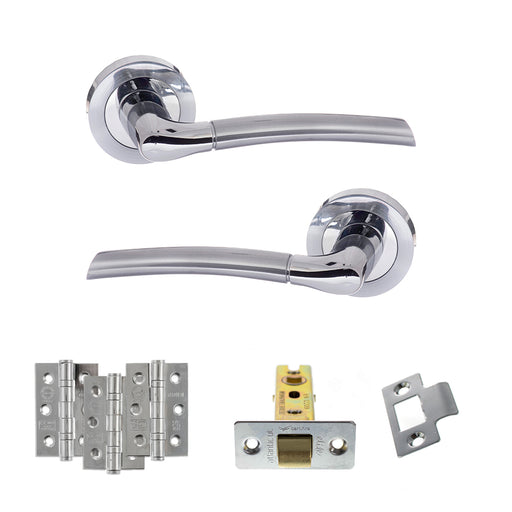 Eco Swell Door Handle Pack (Latch Set - 2.5" CE Latch, 3" Fire Rated Hinges x3) - Satin Chrome/Polished Chrome