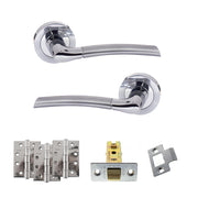 Eco Swell Door Handle Pack (Latch Set - 2.5" CE Latch, 4" Fire Rated Hinges x3) - Satin Chrome/Polished Chrome