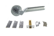 STATUS Hawaii Door Handle Pack (Latch Set - 3" CE Latch, 3" Fire Rated Hinges x3) - Satin Chrome/Polished Chrome