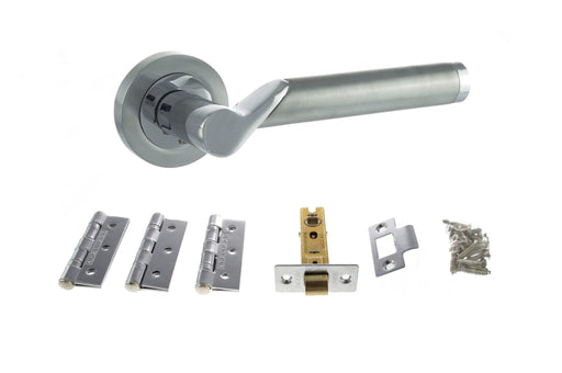 STATUS Hawaii Door Handle Pack (Latch Set - 3" CE Latch, 3" Fire Rated Hinges x3) - Satin Chrome/Polished Chrome