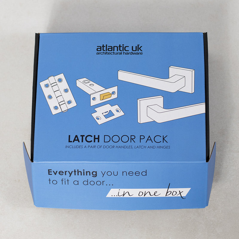 STATUS Florida Door Handle Pack (Bathroom Set - 2.5" CE Bathroom Lock, 4" Fire Rated Hinges x3) - Satin Chrome/Polished Chrome