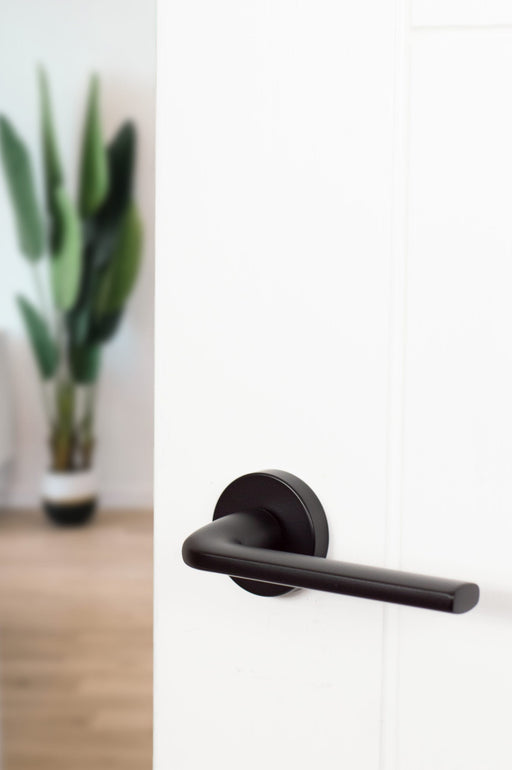 CleanTouch Anti-Bac Forme Asti Lever Door Handle on Minimal Round Rose - Matt Black