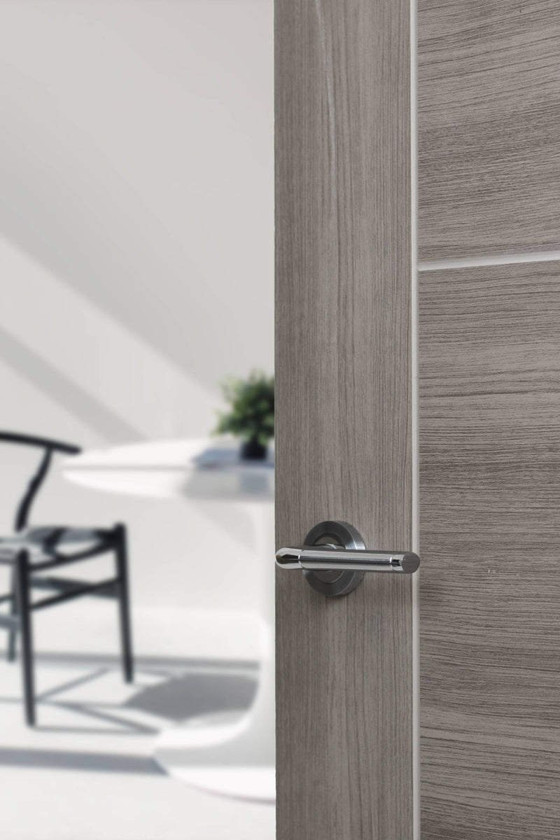 Eco Ocean Door Handle Pack (Latch Set - 2.5" CE Latch, 4" Fire Rated Hinges x3) - Satin Chrome/Polished Chrome
