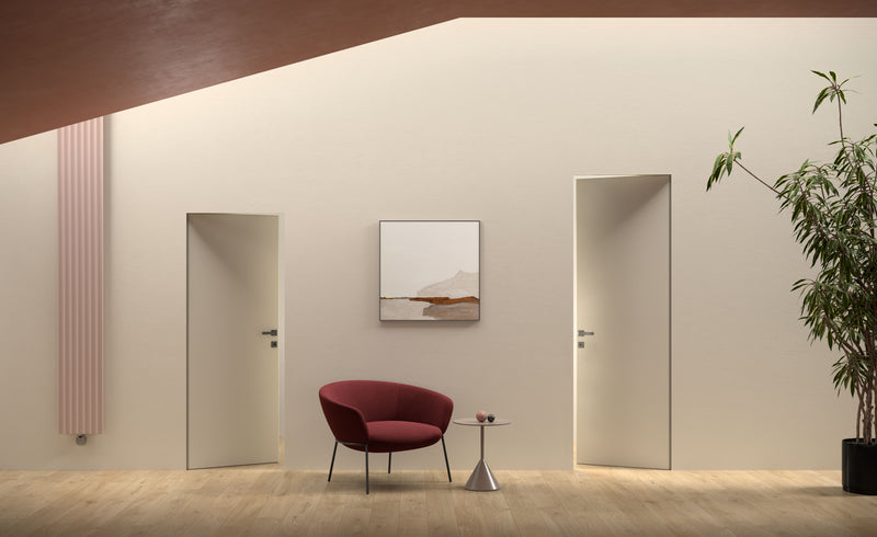 SPECIAL ORDER Ermetika xREVERx Flush Hidden Door System with 813x2394mm White Primed Door - Satin Chrome Latch/Bathroom Accessories