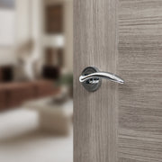 Mediterranean Ancon Lever Door Handle on Round Rose - Polished Chrome