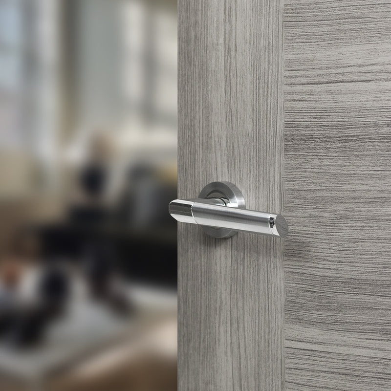 Mediterranean Santorini Lever Door Handle on Round Rose - Satin Chrome/Polished Chrome