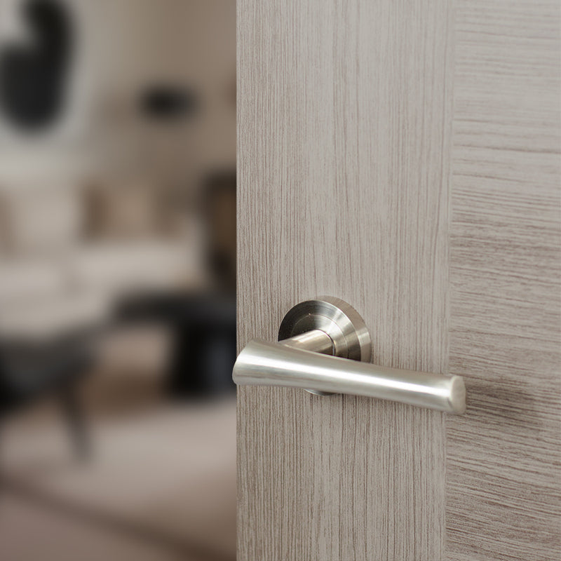 Mediterranean Corsica Lever Door Handle on Round Rose - Satin Nickel
