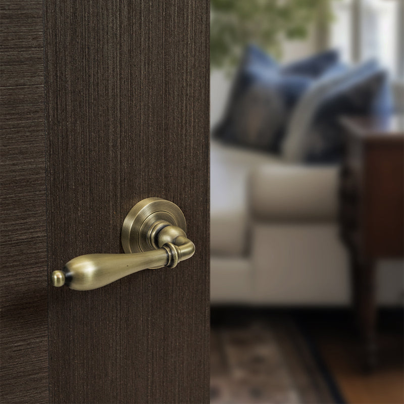 Old English Wrexham Door Handle Pack (3 Lever Lock Set - 3" CE Sashlock, 4" Fire Rated Hinges x3) - Matt Antique Brass