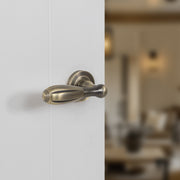 Old English Cambridge Door Handle Pack (Bathroom Set - 2.5" CE Bathroom Lock, 4" Fire Rated Hinges x3) - Matt Antique Brass