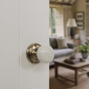 Old English Skipton Porcelain Cream Crackle Door Knob on Face Fix Rose - Antique Brass