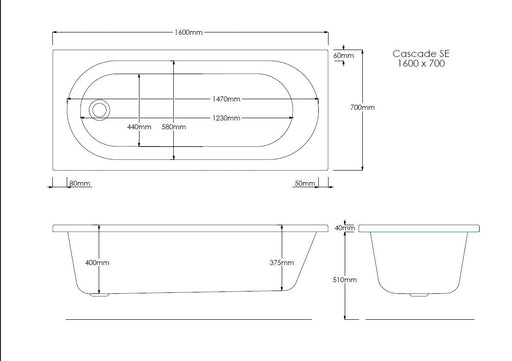 Excel 1600mm x 700mm Single Ended Bath