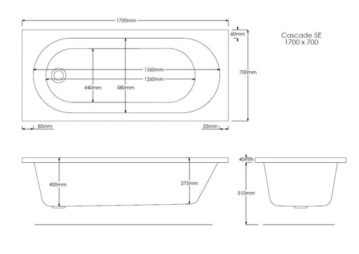 Excel 1700mm x 700mm Single Ended Bath