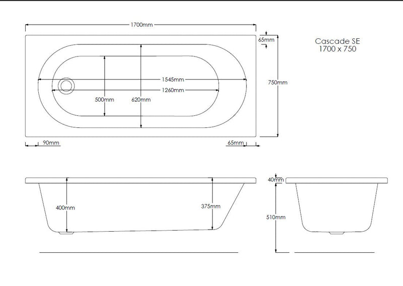 Excel 1700mm x 750mm Single Ended Bath