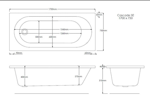 Excel 1700mm x 750mm Single Ended Bath